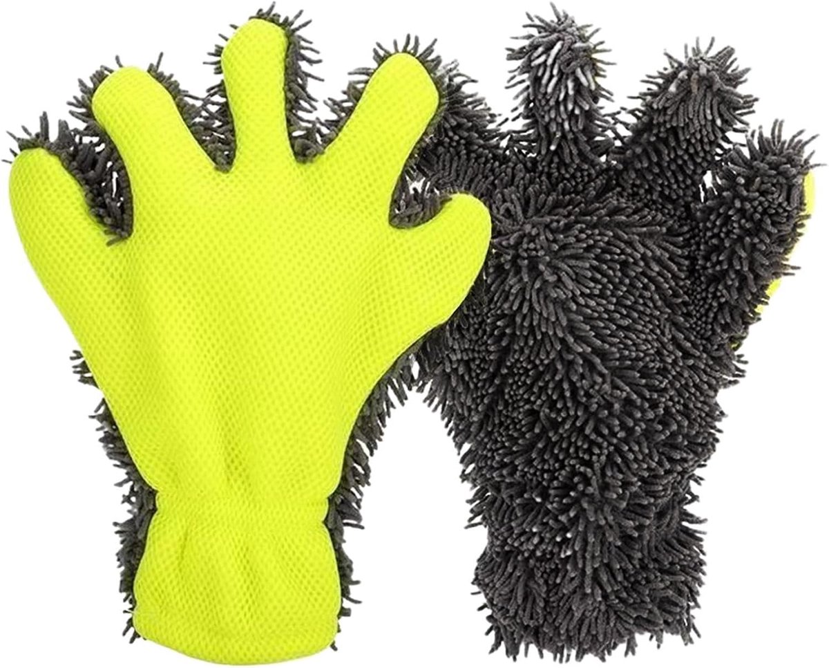 Autowashandschoen - Microvezel handschoen - Voertuig reinigen - Dubbelzijdig ontwerp - 28 x 24.5 cm - Grijs en groen