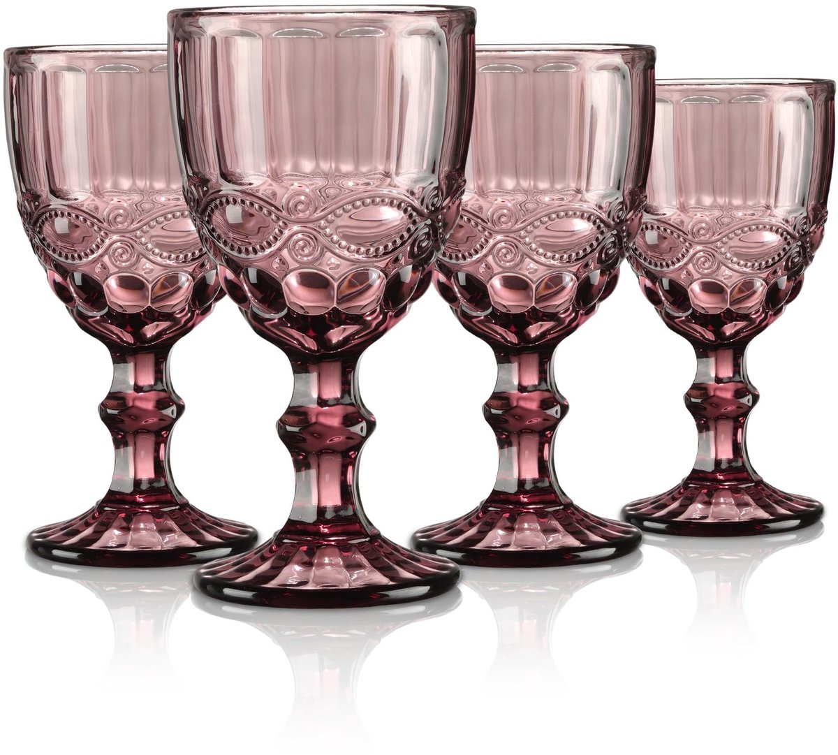 Dailygoods- Wijnglazen Vintage Design - Kleurrijk Loodvrij Glas - Set van 4 - Inhoud 300 ml - Hoogte 17 cm - Vaatwasserbestendig - Drinkglazen