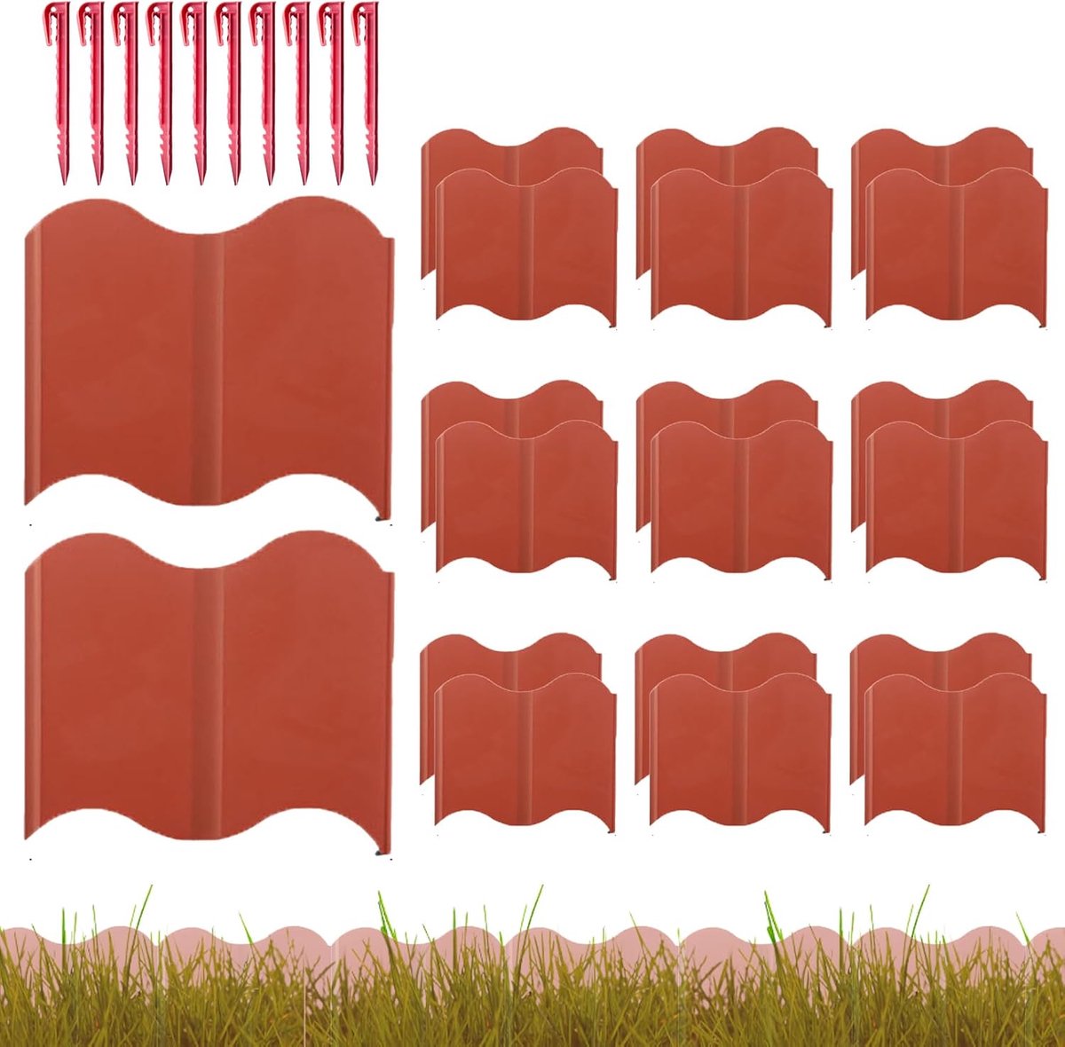 Tuinrand Afbakening - Bloemperk Scheiding - Tuin Decoratie - Flexibel Koppelsysteem - 20 Stuks - Rood