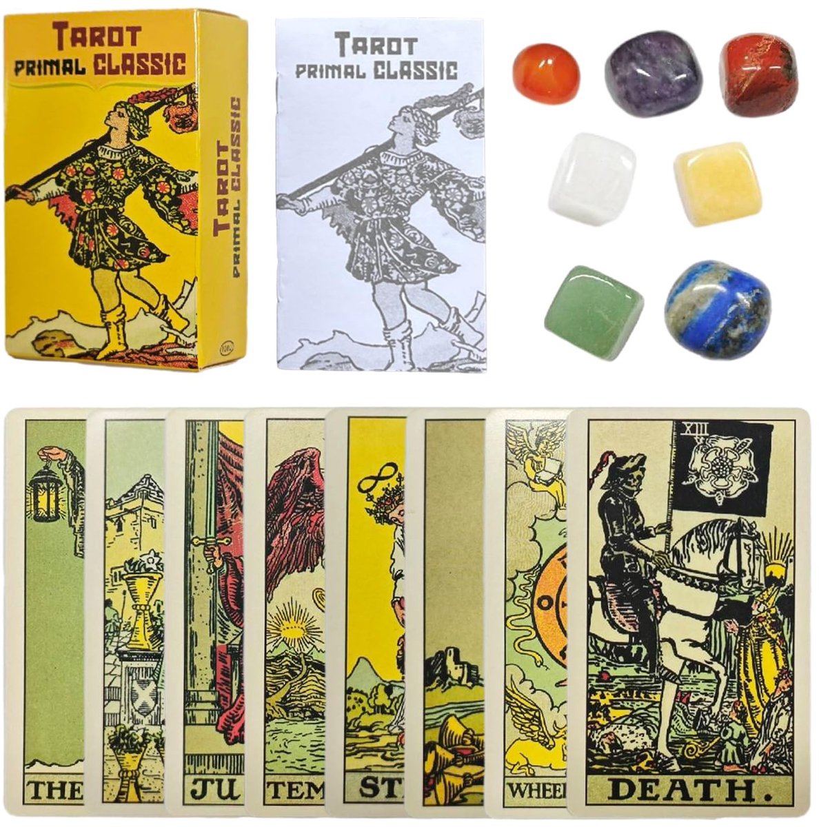 Dailygoods- Tarotkaarten Gouden Klassieke Set - Tarotkaarten met Boek - Inzichtkaarten - Chakra Stenen - Spiritueel Cadeau - Duurzaam Ontwerp - Waarzegkaarten