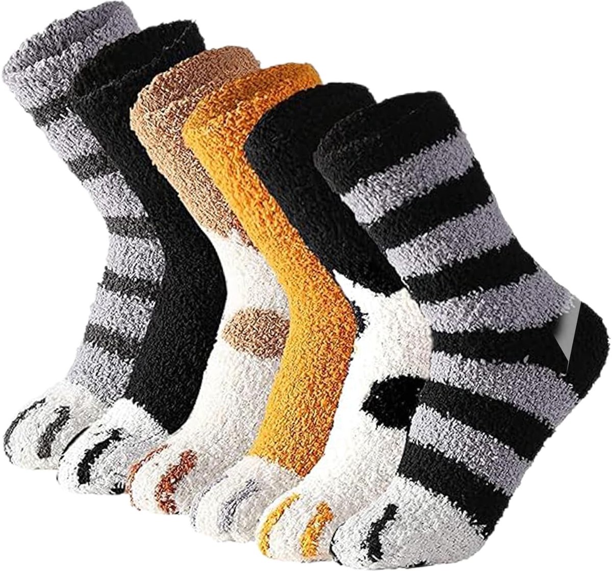 Dailygoods- Kattenklauwsokken - 6 Paar - Warm/koraal fleece - Comfortabel/ademend - Schattig kattenpootontwerp - Perfect voor loungen - Sokken