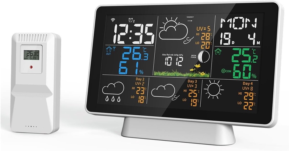 Weerstation - Weersvoorspeller - Binnen Buiten - Draadloze WiFi Connectie - 75 inch Display - One Color
