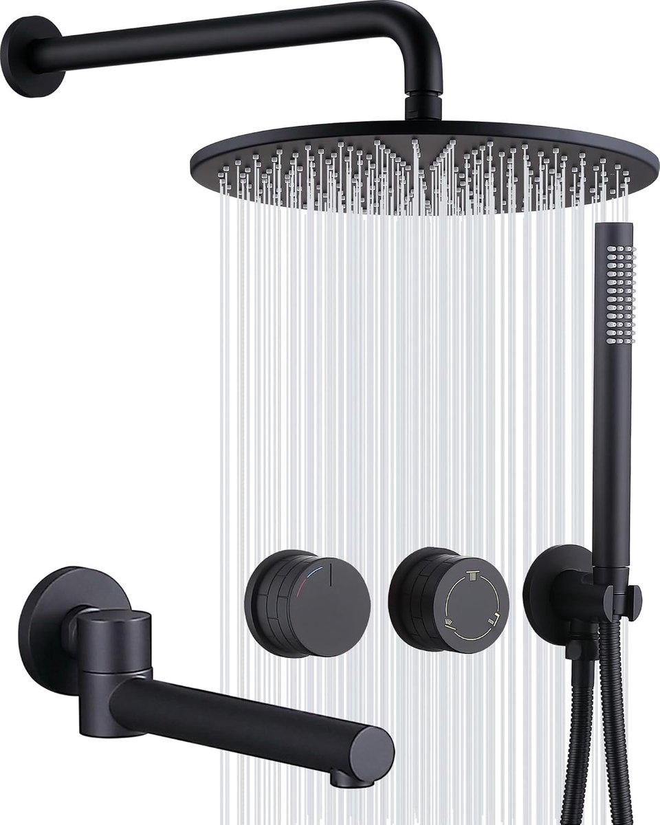 Douchesysteem Set - Regendouche Bad - Verfrissende Douche - Drukbalans Systeem - 12 Inch H