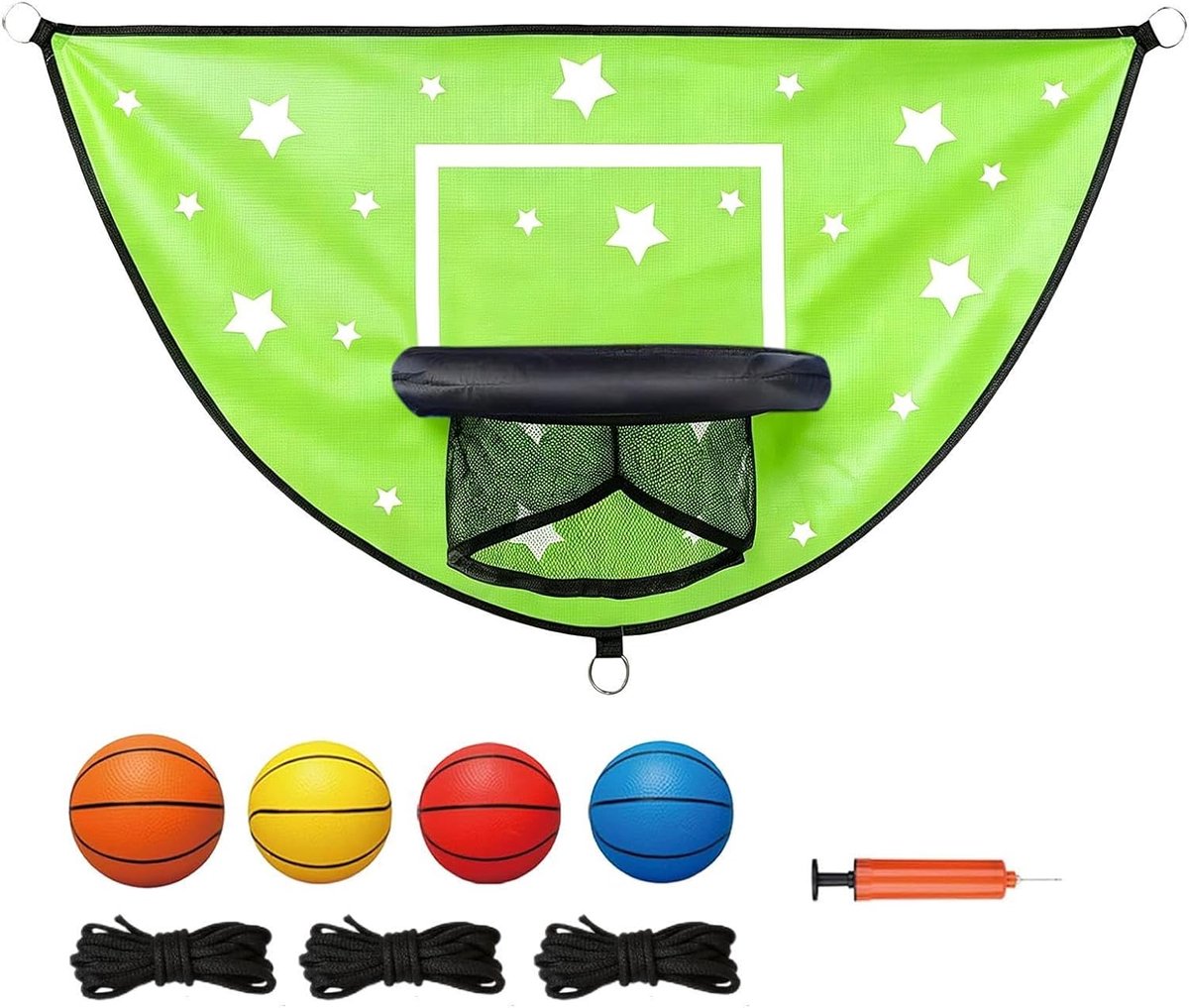 Trampoline basketbalset - Buiten sport - Actief spelen - Veilig ontwerp - 98 x 50 cm - Groen