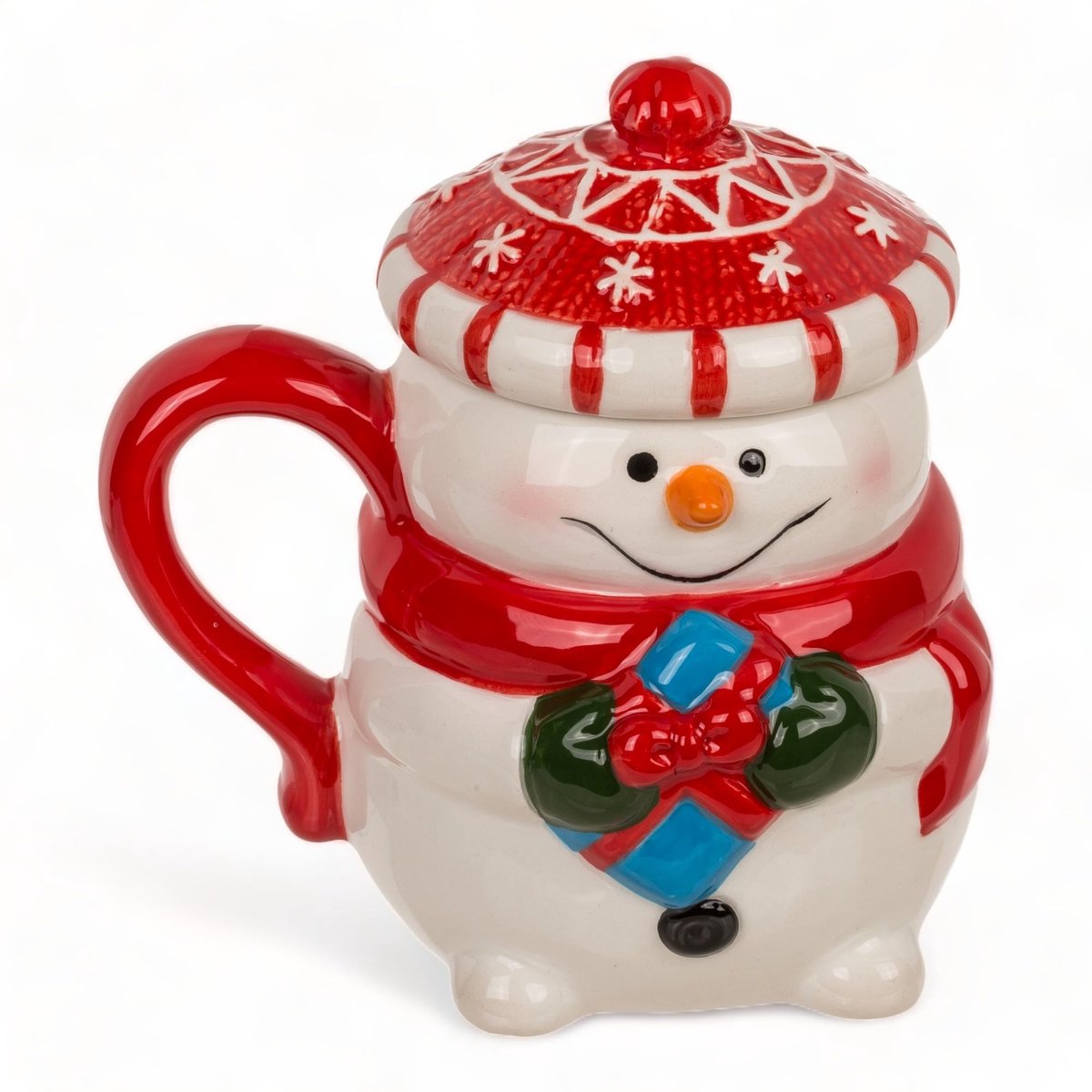 Dailygoods- Kerstmok hoogwaardige keramische mok - kerstdesign - sneeuwpop met muts als deksel - 300 ml - ideaal voor warme/koude dranken - stijlvolle feel-good beker - Kerstbeker