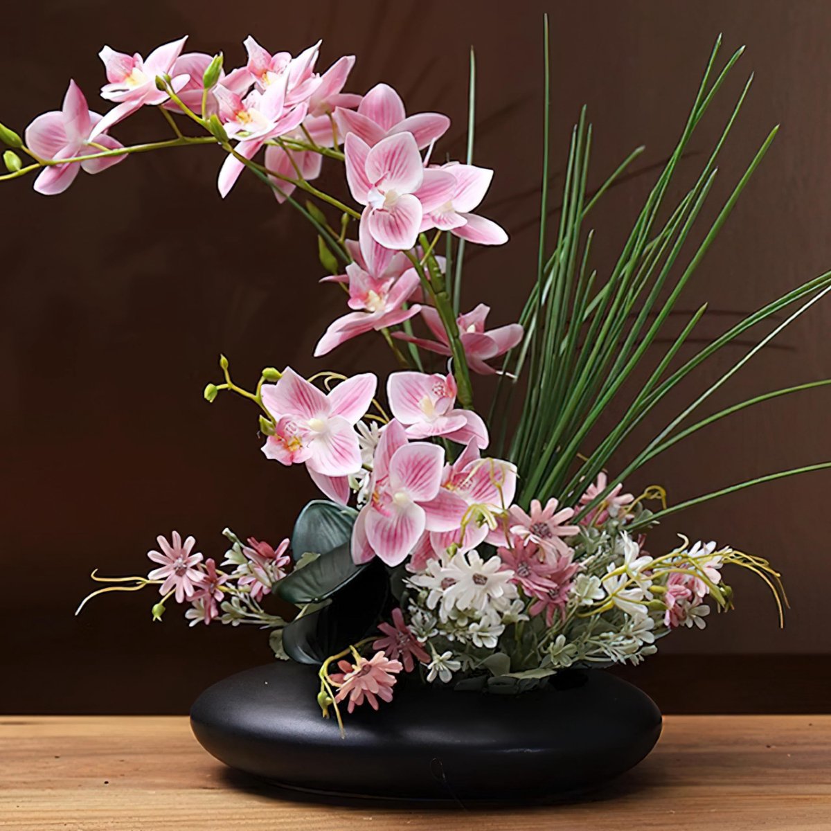 Dailygoods- Kunstorchidee 43 cm - Decoratieve Phalaenopsis - Faux Orchidee met Pot - Realistische Bloemen - Voor Thuis/ Kantoor - Voorgeassembleerd - Nepplant