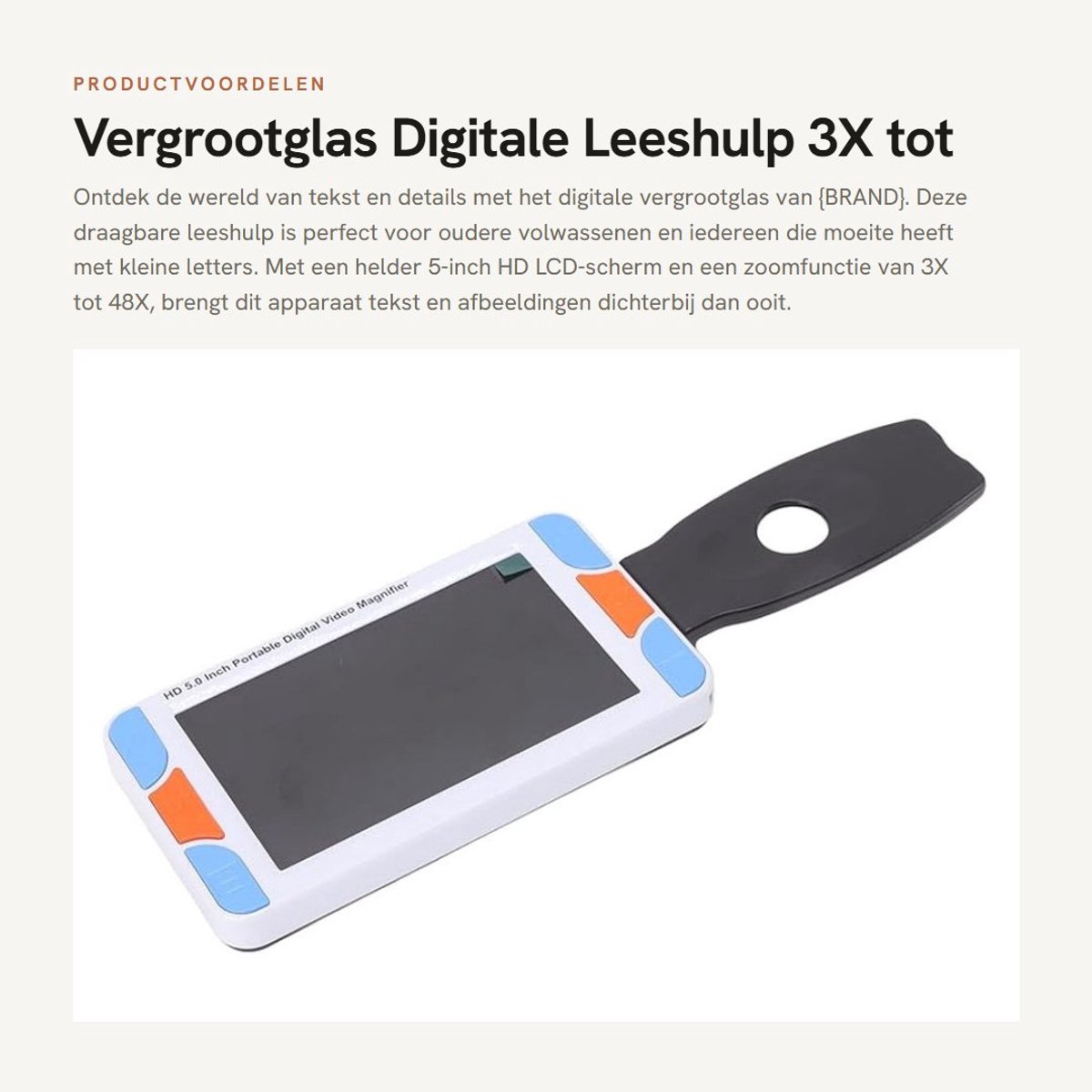 Dailygoods - Vergrootglas Digitale Leeshulp - 3X tot 48X Zoom - Draagbaar en Compact - 5 Inch HD LCD Scherm - Elektronische Loep - Geschikt voor Senio...