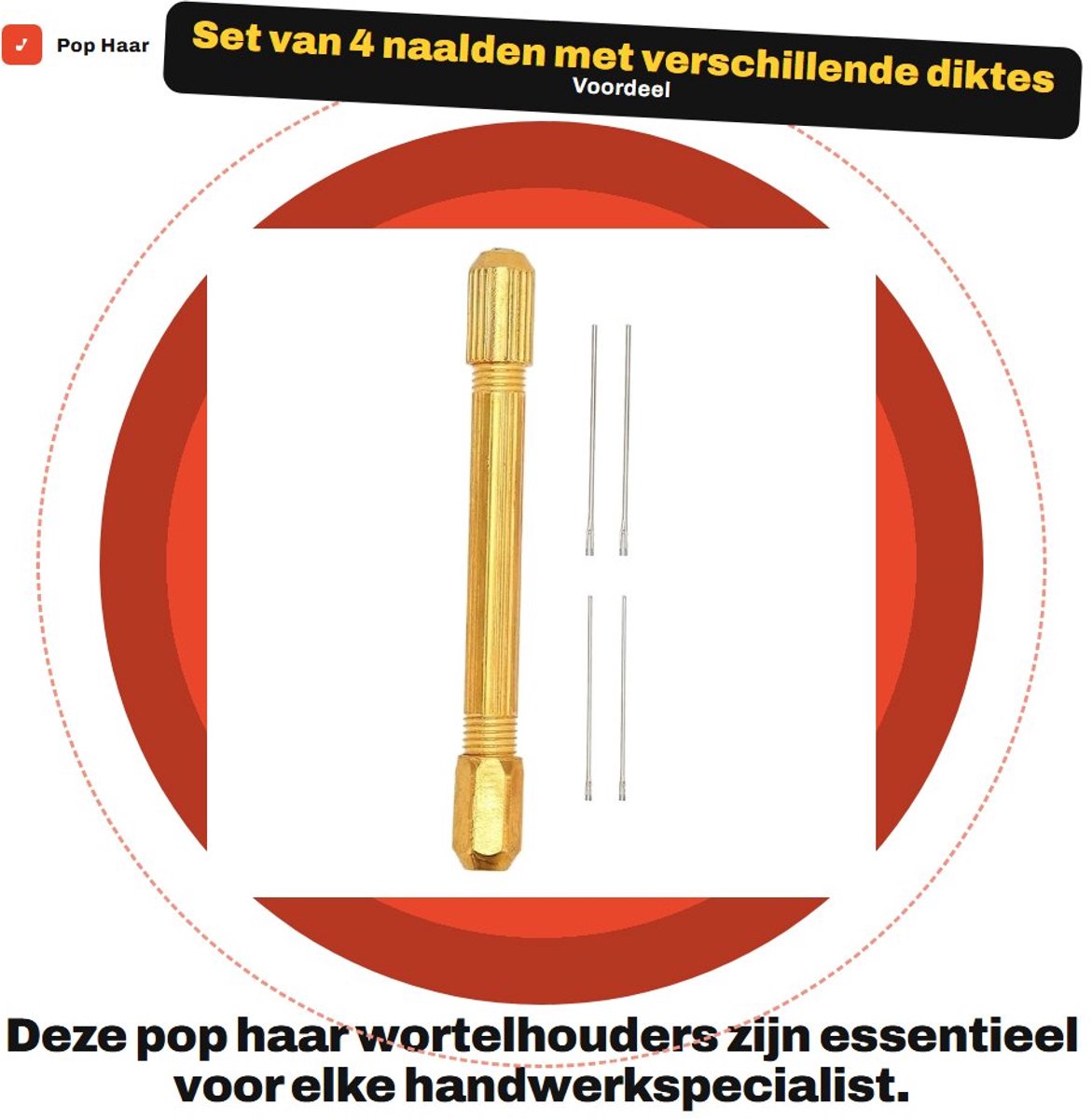 Dailygoods- Haarwortelhouders 4 stuks - 0.6mm/0.8mm Naalden - Legering Handvat - Pop Haar Accessoires - Compact formaat - Verbeter je creativiteit - Poppenhaar