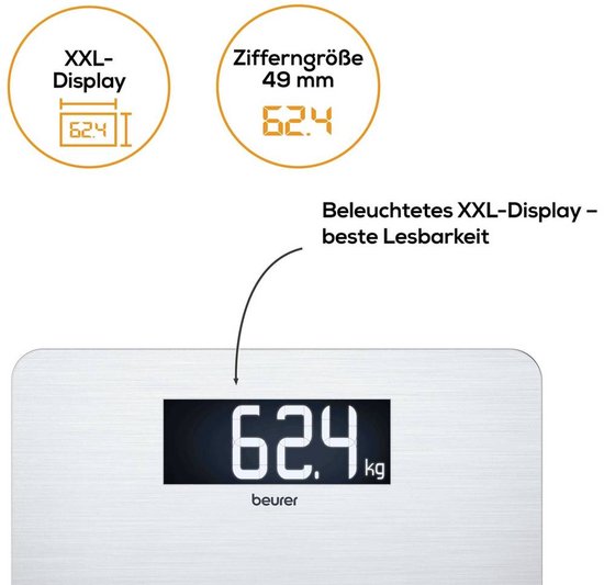 Beurer GS 405 Personenweegschaal Digitaal – Digitale weegschaal - Groot Display - Tot 200 kg – RVS – 5 Jaar Garantie