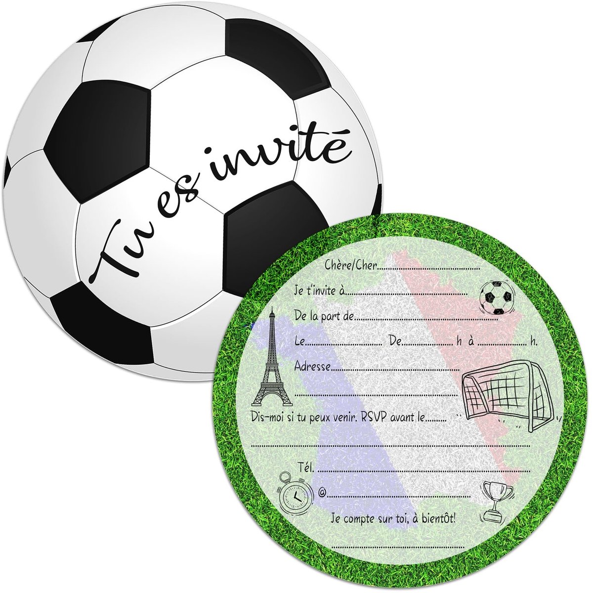 Dailygoods- Voetbaluitnodigingskaarten Effen - 12 Stuks - Uitnodigingen Kinderfeestje - Uitnodigingen Verjaardag - Uitnodigingen Feestje - Perfect voor Jongens