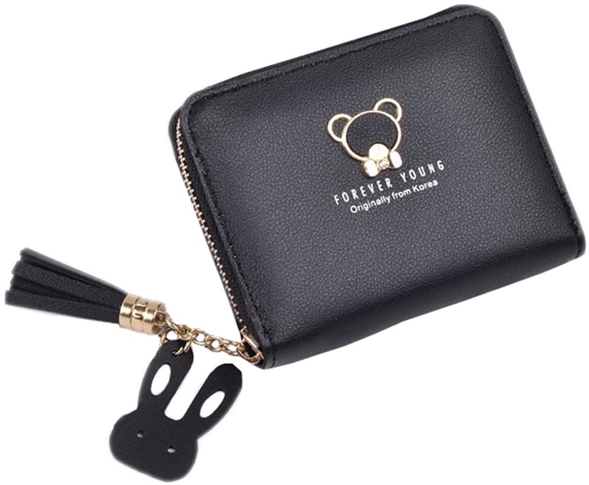 Dailygoods- Damesportemonnee klein - PU-lederen Portemonnee - Mini-clutch met ritssluiting - Meerdere vakken - 10,5 cm x 8,5 cm - Zwart