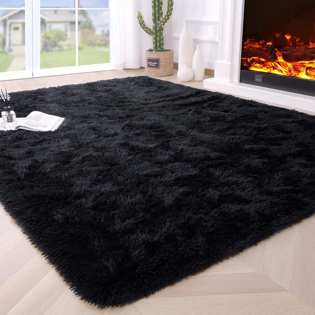 Dailygoods - Rechthoekig Shaggy Tapijt Wasbaar - Zwart 160x230 cm