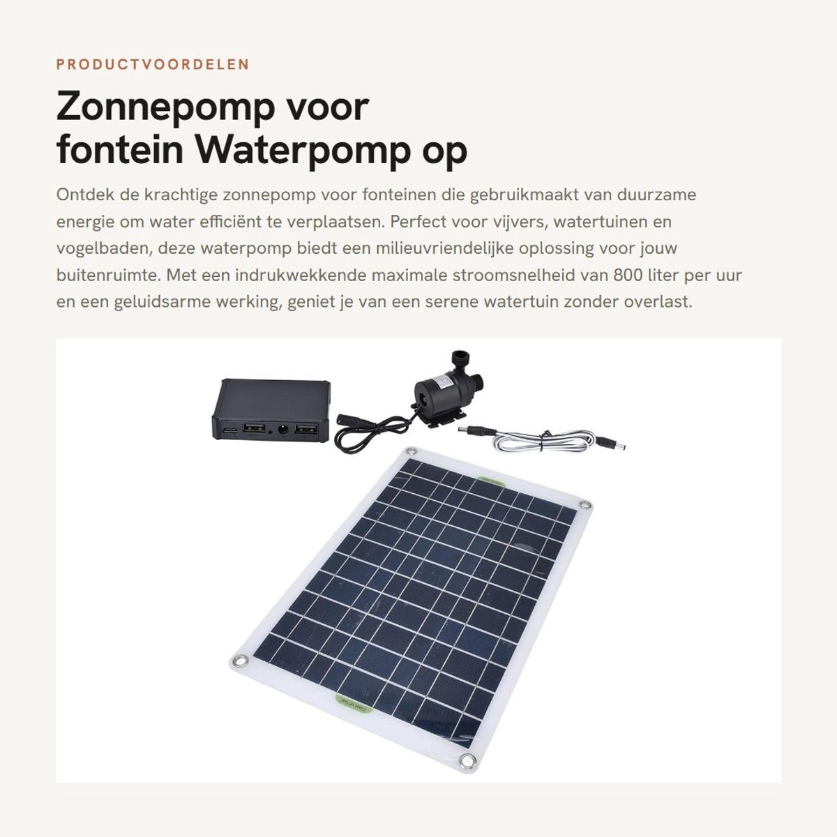 Dailygoods - Zonnepomp voor fontein - Waterpomp op zonne-energie - Hoge efficiëntie - 50 W - Milieuvriendelijk - Geschikt voor vijvers - 800 Lh
