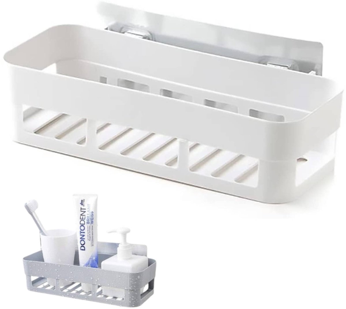 Dailygoods- Douche Caddy - Doucherek zonder boren - Badkamerrek - Douche Plank - Wandmontage - Inclusief 2 x badkamerrek - Duurzaam kunststof