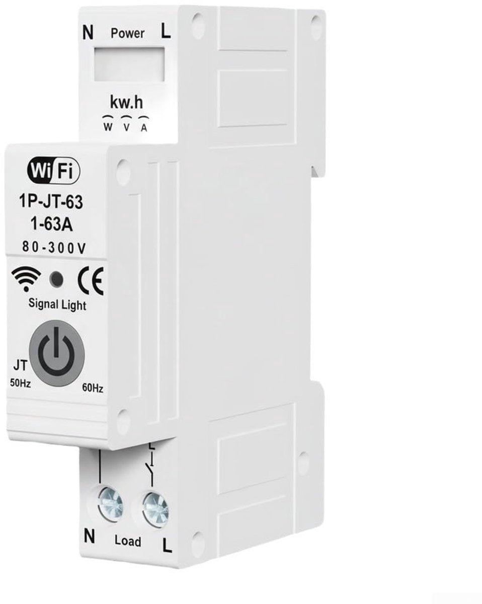 Slimme Stroomonderbreker - Wifi Schakelaar - Energie Beheer - Realtime Meting - 63A AC230V - Grijs