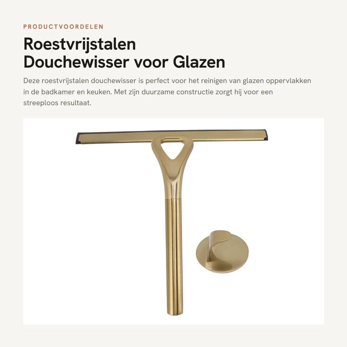 Dailygoods- Douchewisser Roestvrij Staal - Professioneel Raamreinigingshulpmiddel - Geschikt voor Tegels/Spiegels - Duurzaam en Flexibel - 22,5 x 22 cm - Inclusief Haak - Raamwisser