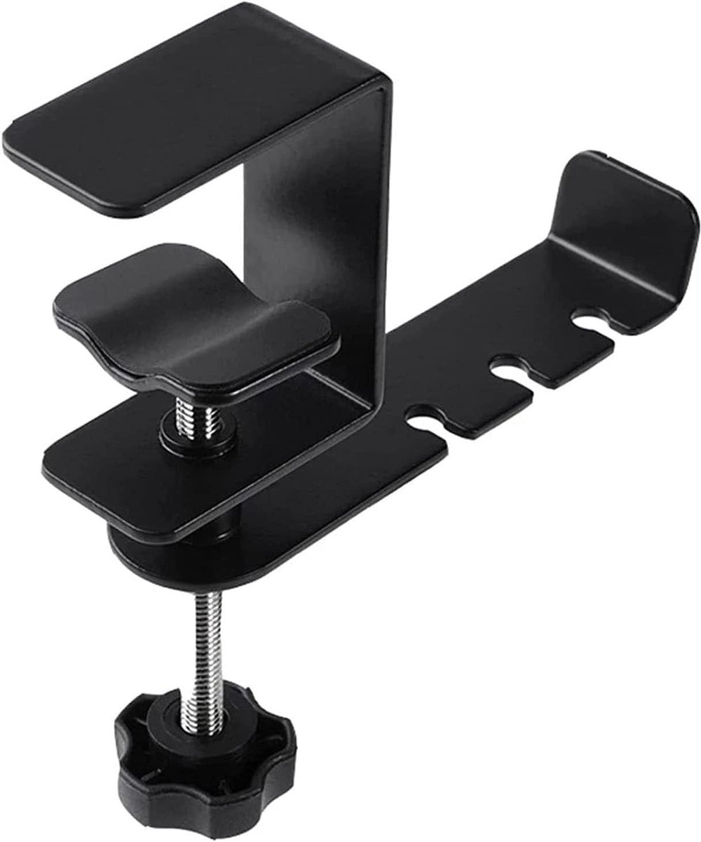 Koptelefoon Standaard - Hoofdtelefoonhanger Headsethouder - Bureau Organisatie - 360 Graden Draaibaar - Tot 40mm dik - Zwart