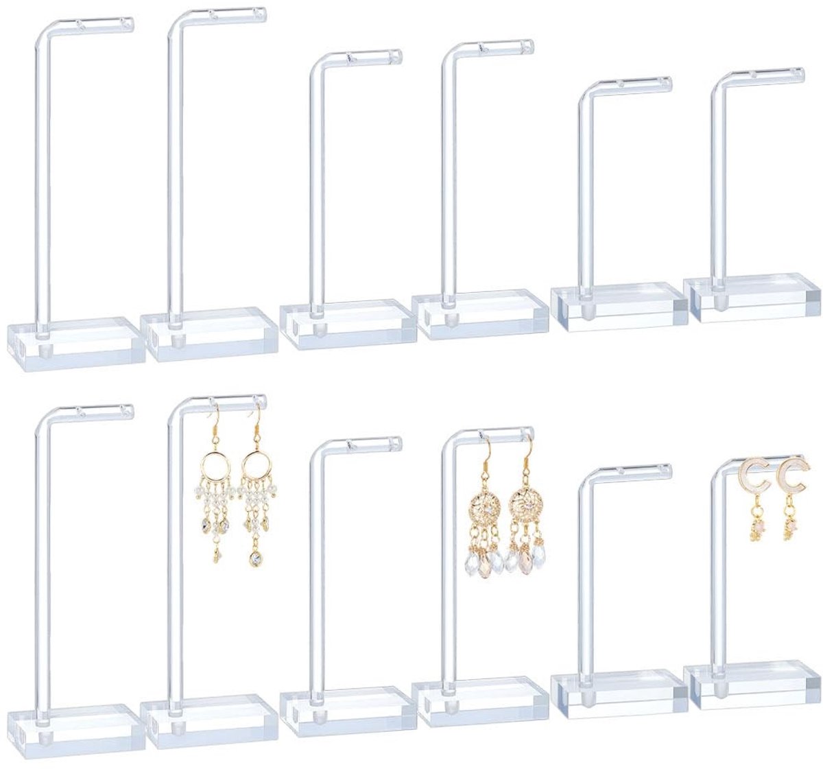 Dailygoods- Oorbellenstandaard L-vorm - Transparant Acryl - 12 Maten - Sieradenhouder - Sieradenstandaard - Ruimtebesparend