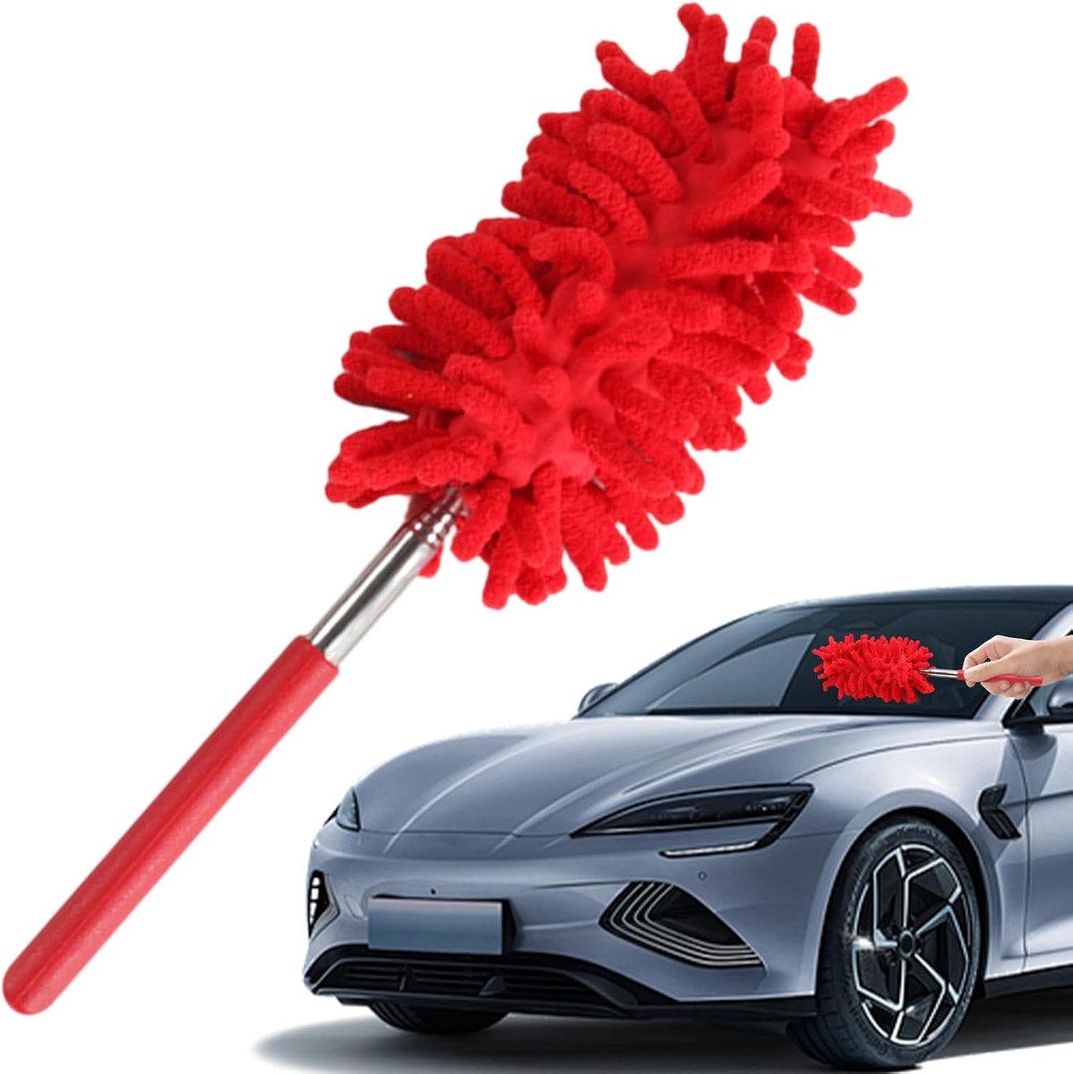 Auto Stofdoek - Reinigingsborstel Exterieur - Auto Onderhoud - Krasvrije Reiniging - Uitschuifbaar - Rood