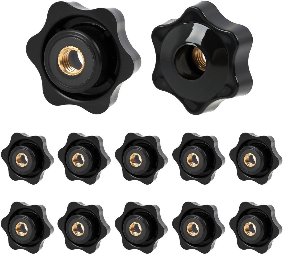 Dailygoods- Spanknoppen 12 stuks - M8 x 38 mm - Gekartelde Schroefdraad - Stertype met Messing Inzetstuk - Voor Machines/Meubels - Duurzaam en Robuust - Klemknoppen