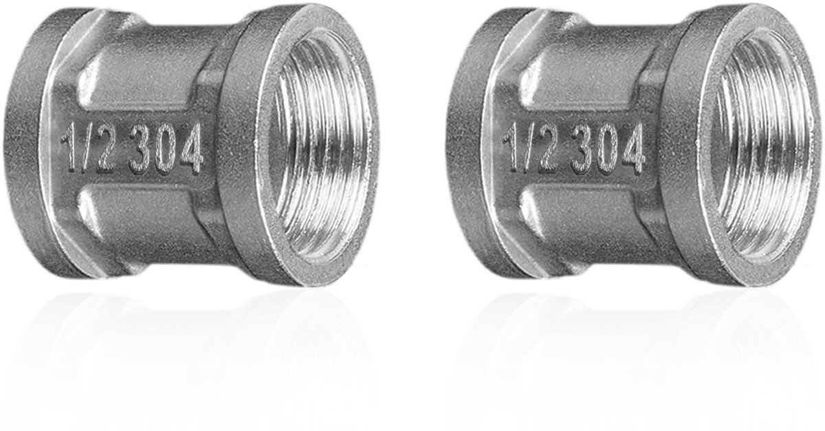 Dailygoods - 2 stuks roestvrijstalen huls dubbele nippel 1/2" inch IG x IG, binnendraad connector adapter, dubbele huls roestvrijstalen huls1/2" inch, dubbele huls aansluitnippel voor buisaansluiting (1/2")