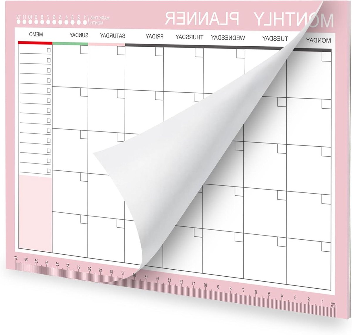 Maandelijkse en Wekelijkse Planner - Bureaukalender Agenda - Planning Maken - Ongedateerd Afscheurbaar - 28.4 x 21 cm - Roze