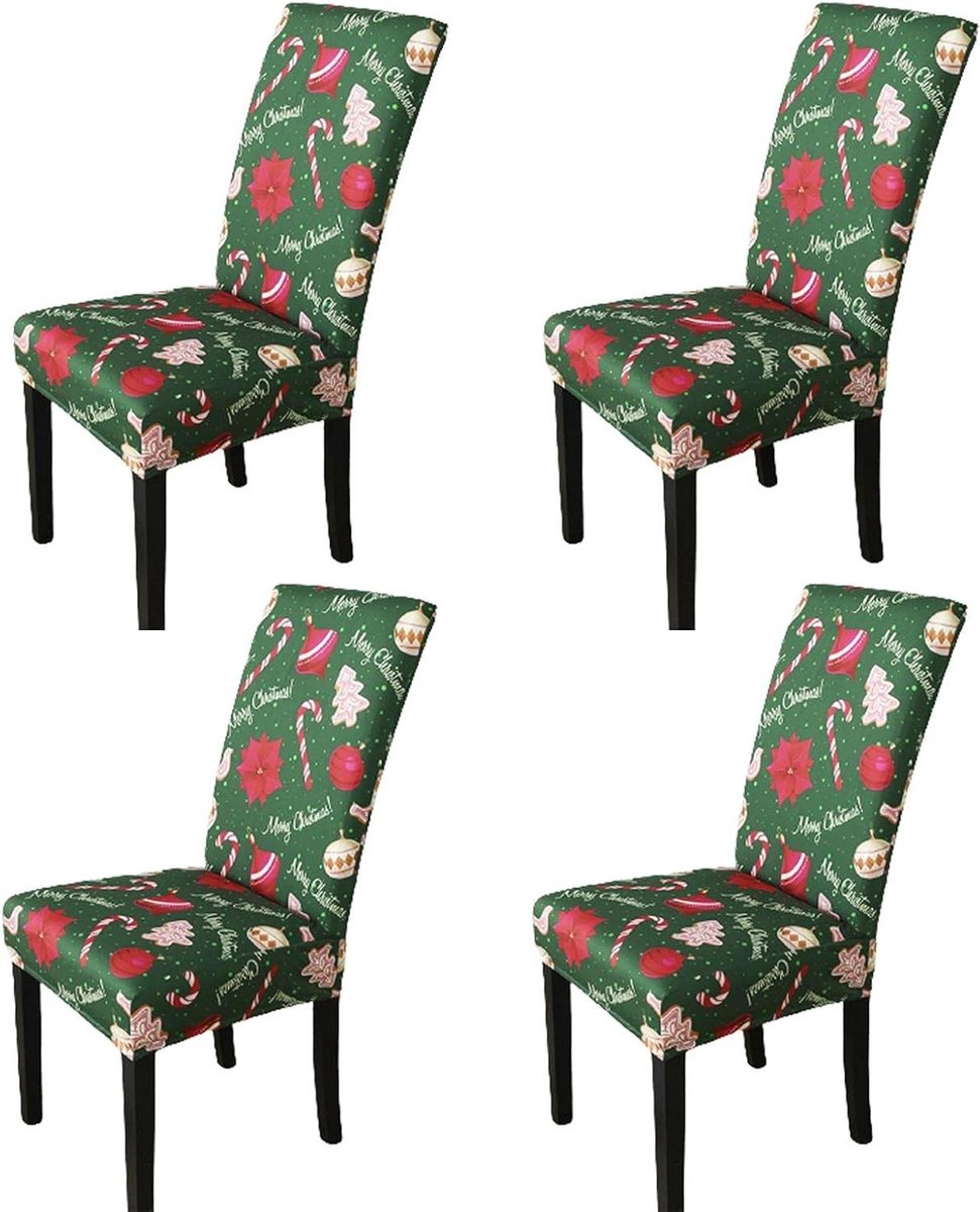Stoelhoezen Kerst - Meubelbeschermers Eetkamer - Feestelijke Decoratie - Rekbaar Materiaal - Set van 4 - Groen