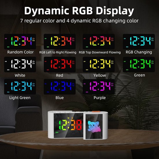 Digitale Kinderwekker - Nachtlampje Wekker - Kinderkamer Decoratie - RGB Display Sluimerfunctie - 18 x 55 x 8 cm - Wit — afbeelding 3
