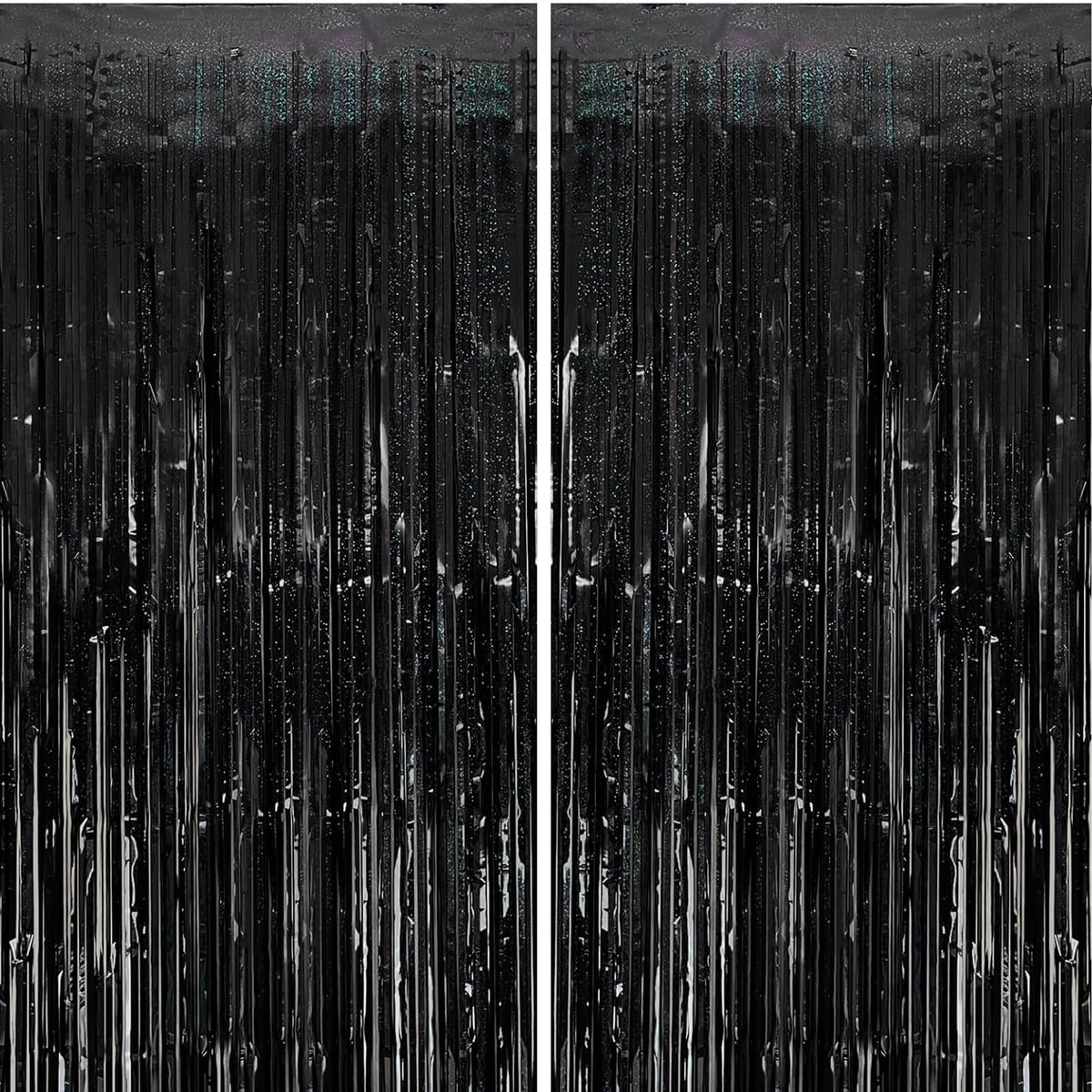 2 Stuks Folie Gordijn Achtergrond, Metalen Tinsel Fringe Gordijnen, Feestdecoraties Voor Verjaardag, Bruiloft, Verloving, Babyshower, Vrijgezellenfeest, Kerstmis, Feestviering (1 x 2,5 m, Laser Zwart)