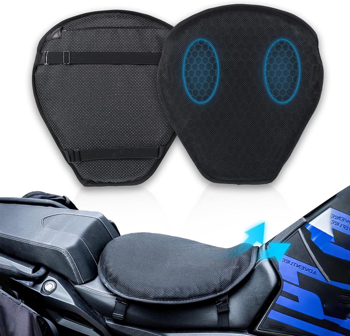 Motorfiets Zitkussen - Motorfiets Gel Kussen - Comfortabel Rijden - Honingraatstructuur Ventilatie - 38 x 34 cm - Zwart