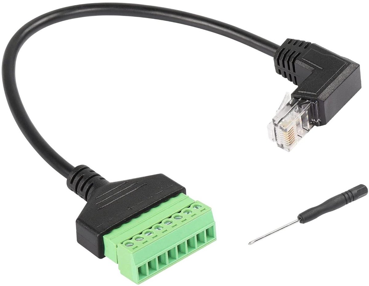 RJ45 Schroef Terminal - Netwerkadapter Kabel - Netwerk Signaal Verlengen - 90 Graden Hoek - 30cm - Zwart