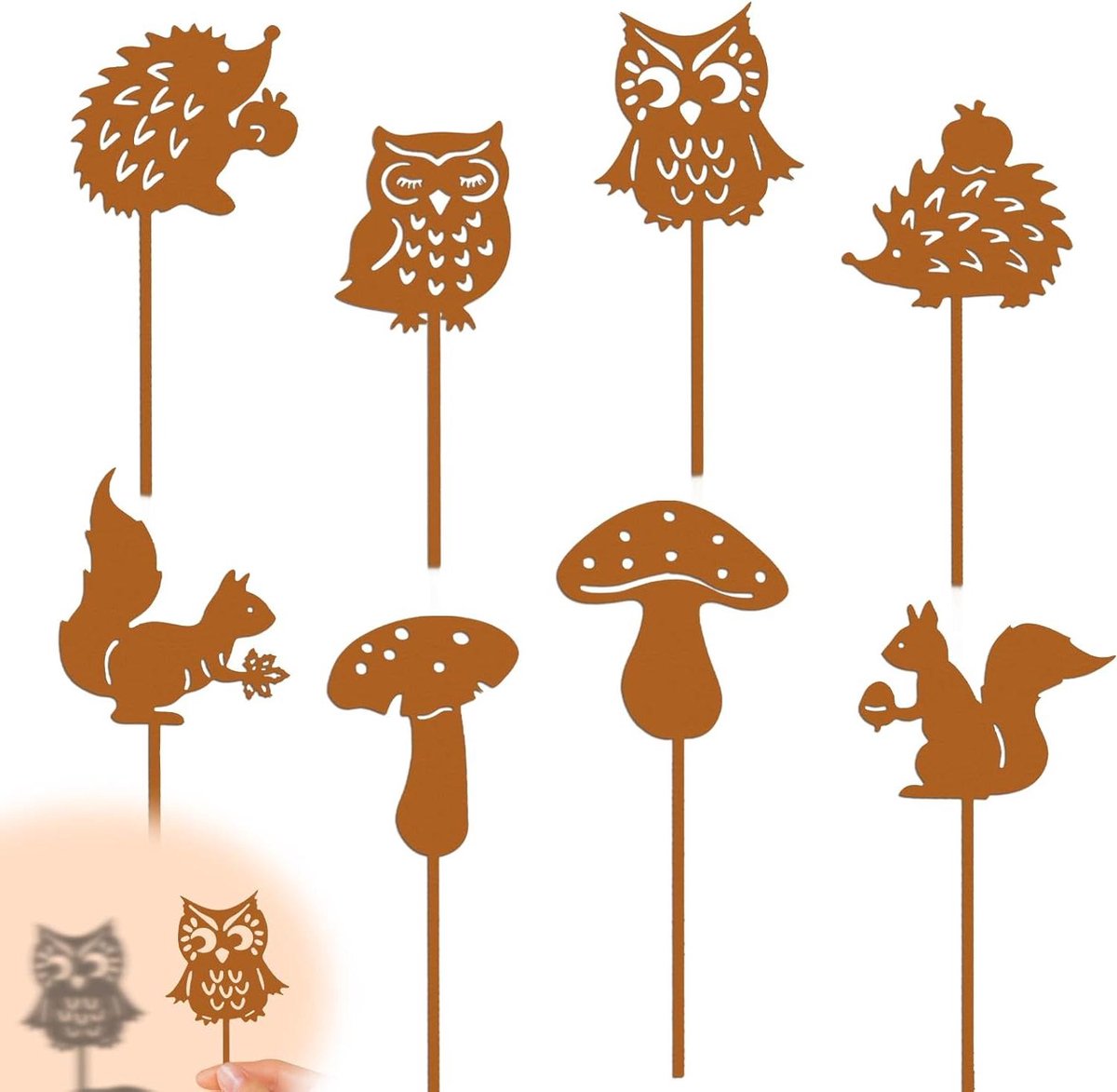 Roestdecoraties Tuin - Tuinstekers Set - Tuin Aankleden - Natuurlijke Roestlook - 25 cm - Roestbruin