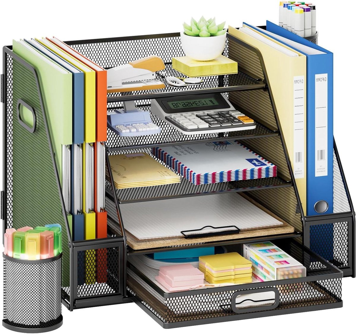 Bureau Organizer - Opberger Bureau - Kantoor Organiseren - Vijf Laags Ontwerp - 36.5x30x28cm - Zwart
