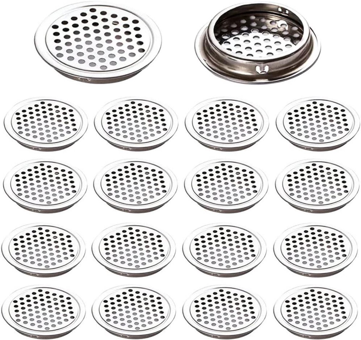 Ventilatieroosters Rond - Ventilatiegaten Roestvrijstaal - Kasten Ventileren - Honingraat Ontwerp - 53 mm Diameter - Zilver