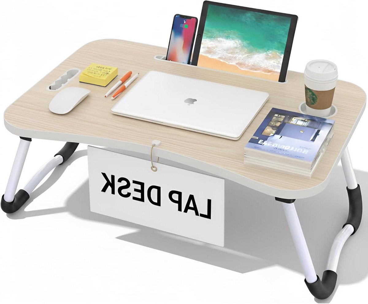 Opvouwbaar Bureau - Laptop Tafel - Thuiswerken - Vouwbaar Ontwerp - 40 x 60 cm - Beige