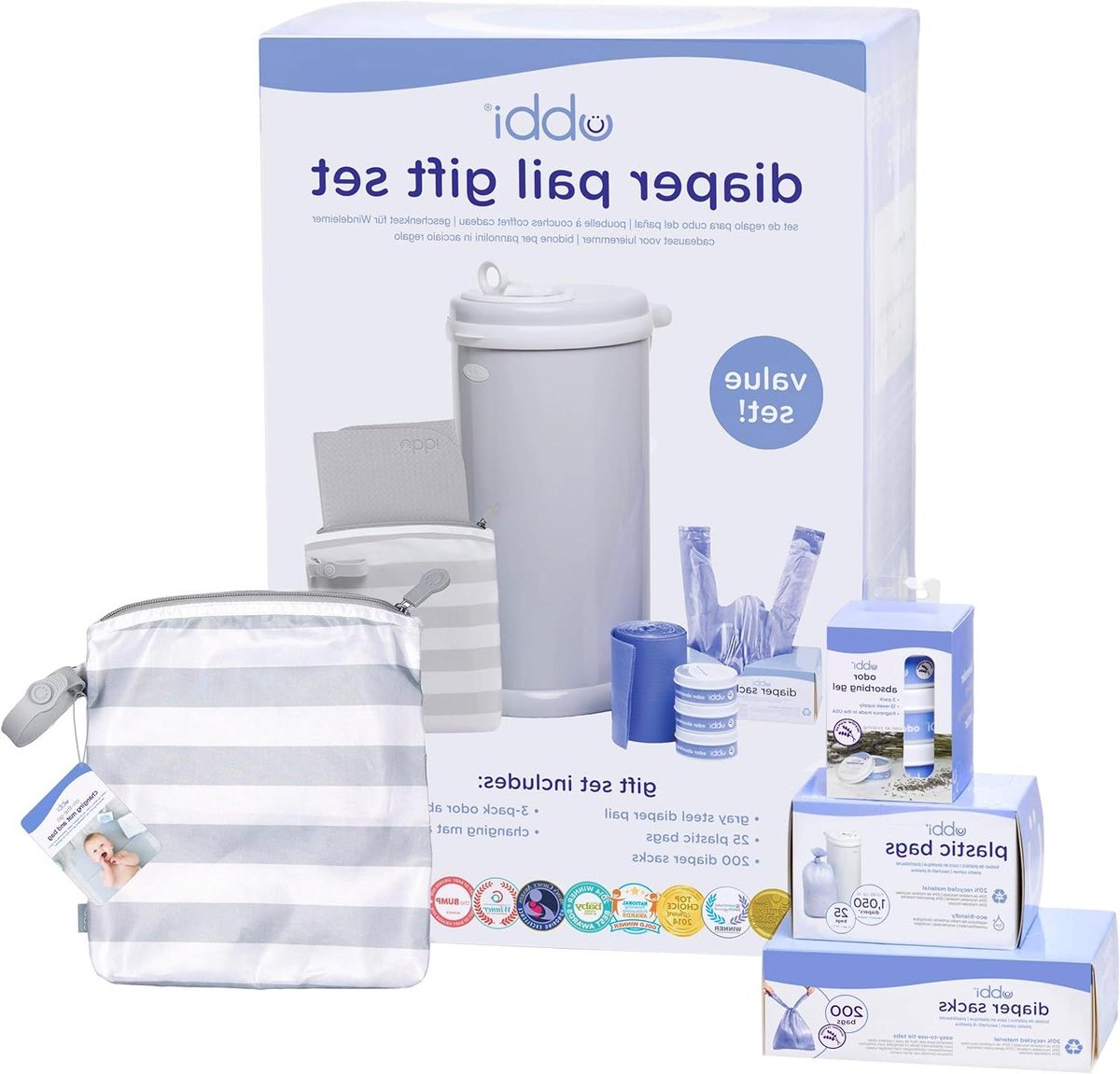 Luierwisselset - Luieremmer set - Babyverzorging thuis - Roestvrijstalen geursluiting - 13 liter - Mat wit