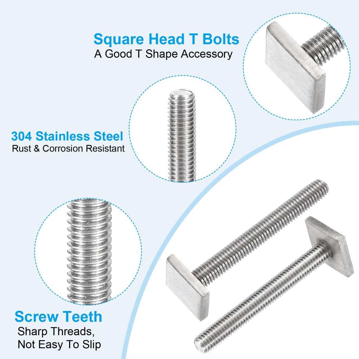 T-sleufschroeven, M8 x 65 mm, 8-delige set, vierkante kop, T-schroeven, dak, bagagedrager, roestvrij staal, T-rails, schroeven met moer, sluitringen voor ski, kajak, bagagedrager