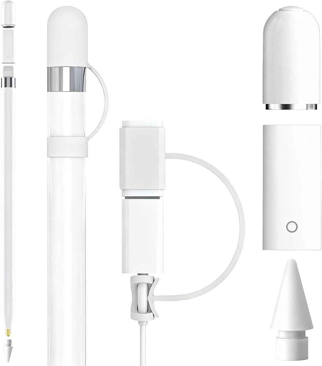 Magnetische Vervangkop en Oplaadadapter Set voor iPad Pencil 1e Generatie met Siliconen Beschermhoes en Bevestigingsadapter