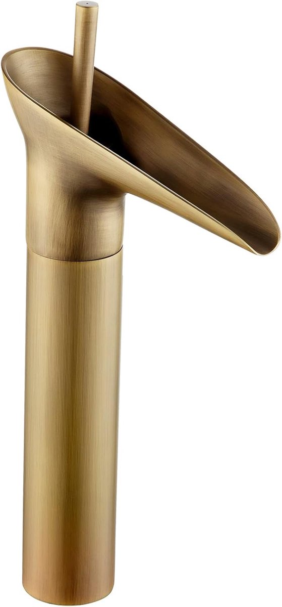 Kraan Badkamer Antiek Messing, Bevankly Hoge Wastafelkraan Retro, Eengreeps Waterval Wastafelarmaturen, Mengkraan Badkraan Koud en Warm Messing voor Badkamer, 3/8"