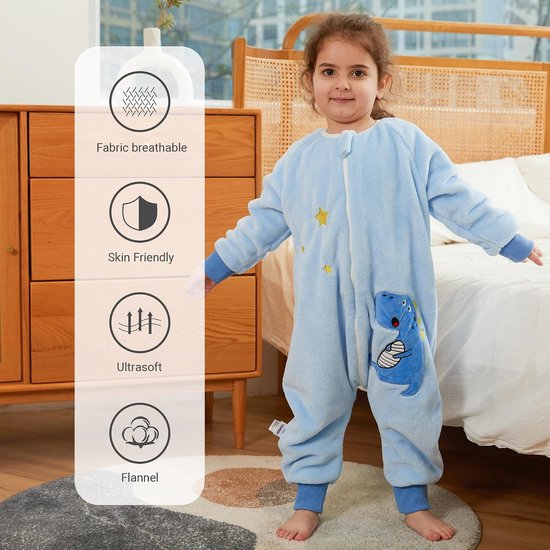 Slaapzak met voeten - Trappelzak kind - Warm houden - Met lange mouwen - 1-6 jaar - Dierenprint van slaapzak-met-voeten — afbeelding 4