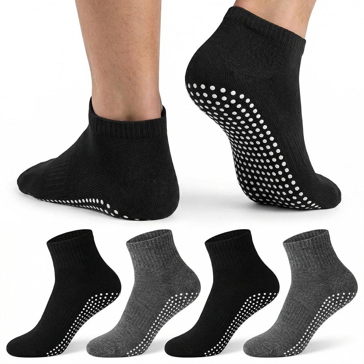 Antislipsokken voor dames en heren, uniseks, EU 38-43, yogasokken, antislip gripsokken voor yoga, pilates, ballet en kliniek, katoenmix, siliconen antislipzool