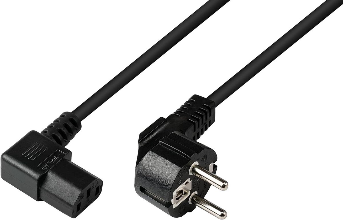 Netsnoer - Stroomkabel Apparaat - Apparaten Aansluiten - 90 Graden Hoekstekker - 18 m - Zwart