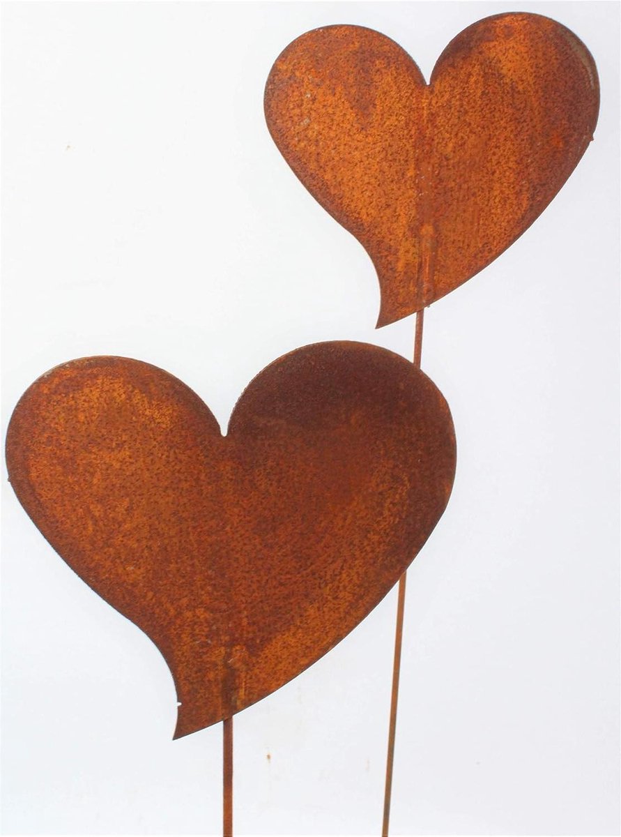 Tuinhartjes Set - Tuindecoratie Harten - Tuin Aankleden - Roest Patina Finish - ca. 60 cm Hoog - Roestkleurig