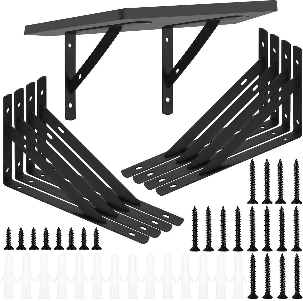 Plankdragers, 90 Graden Schapsteunen, Metaal Zware Last Hoekbeugel, Driehoekige Hoekplankdrager voor Wandmontage, 200 x 120mm, Zwart