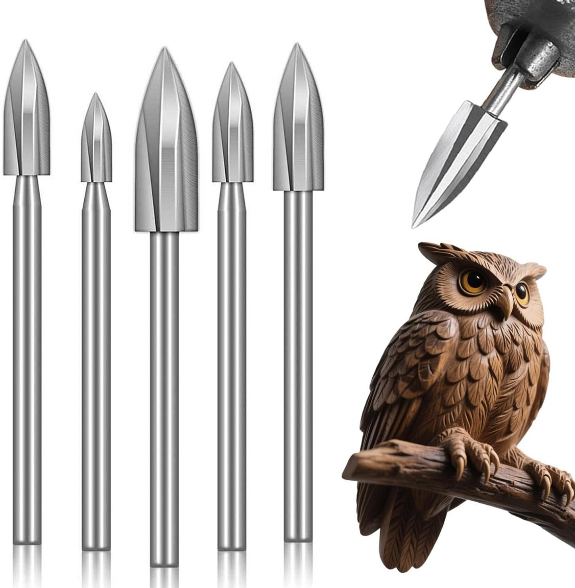 Houtfrees Set - Freesbits Hout - Houtbewerking Fijn - HSS Snelstaal - 5-delig 3-8mm - Zilverkleurig
