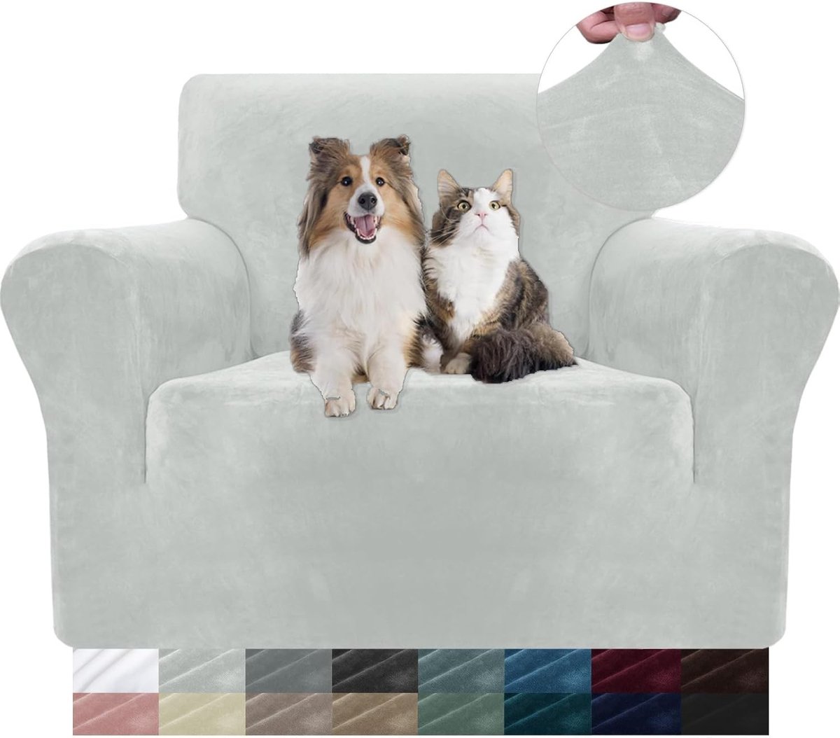 Fluwelen Bankhoes voor 1 Zits Sofa, Universele Stretch Hoezen met Armleuningen, Krasbestendig en Elastisch voor Honden en Katten, Zilvergrijs