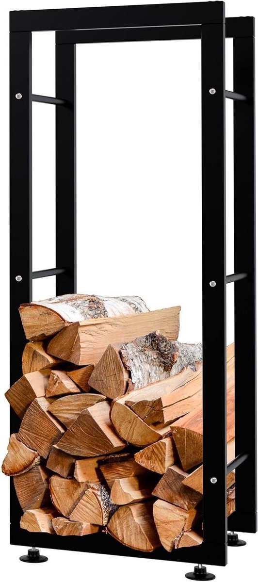 Houtrek - Brandhout opslag - Haardhout opbergen - Robuuste metalen constructie - 25x40x100cm - Zwart