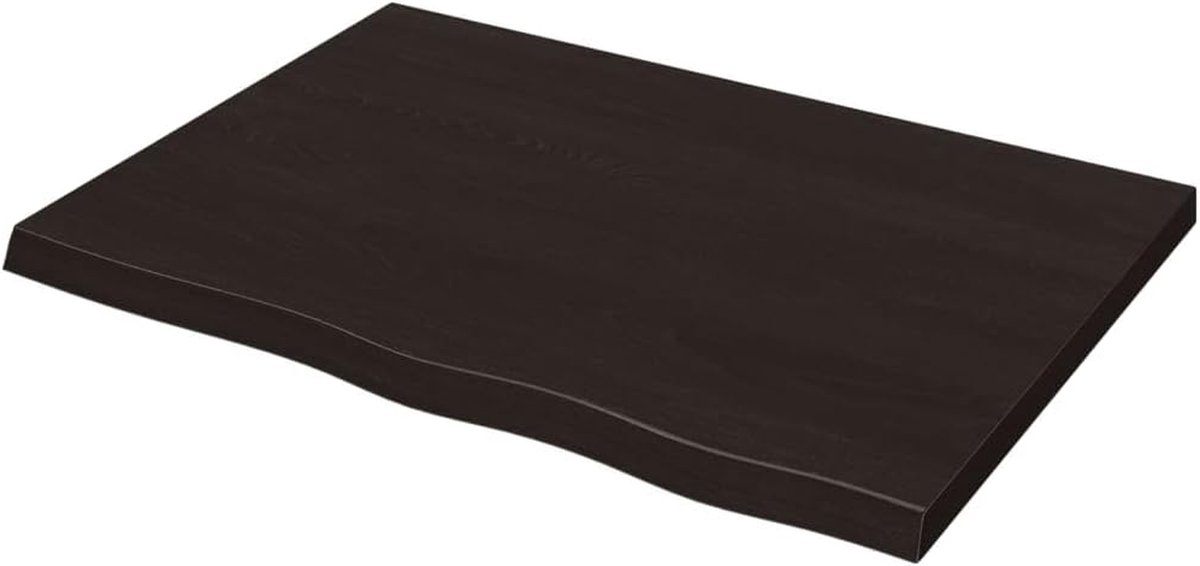 Tafelblad Eikenhout - Werkblad Vervanging - Tafel Opknappen - Handgemaakt Natuurlijke Rand - 80x60x4 cm - Donkerbruin