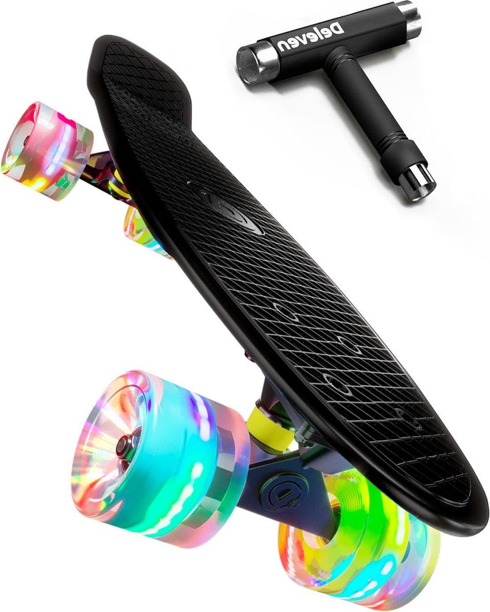 Mini Cruiser Skateboard Compact Skateboard Stadscruisen Antislip Wafel Dek 56cm LED