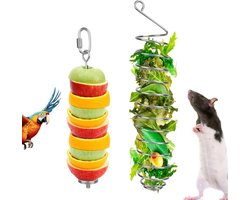 Vogel Voerhouder - Fruit Vork Knaagdier Speelgoed - Vogels Voeren - Roestvrij Staal - 23cm en 28cm - Zilver